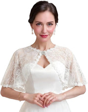 Bolero con frange - Sciarpa elegante con finiture - Ragazza d'onore - Cappuccio bianco - Chiusura con fiocco regolabile - 33 cm di lunghezza