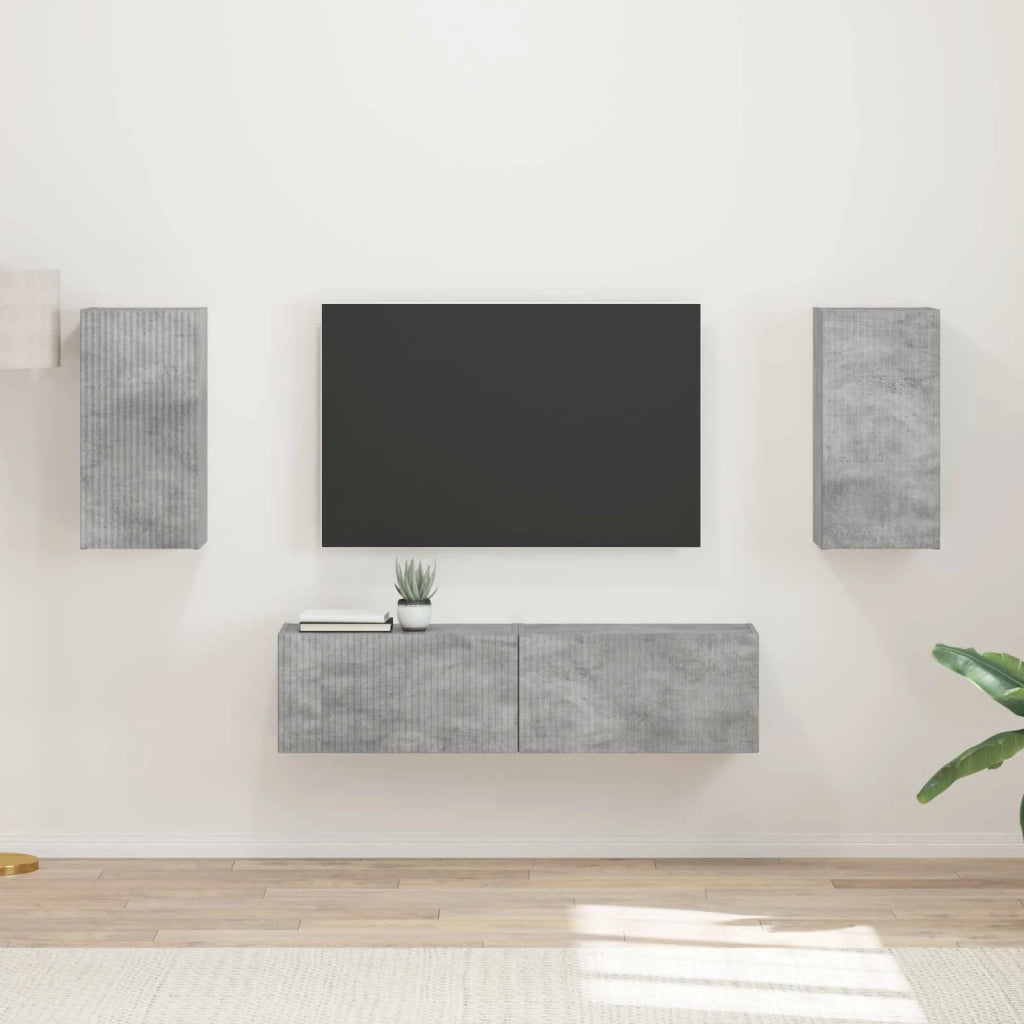 Set mobile TV 4 pcs Grigio cemento Legno multistrato 3409153