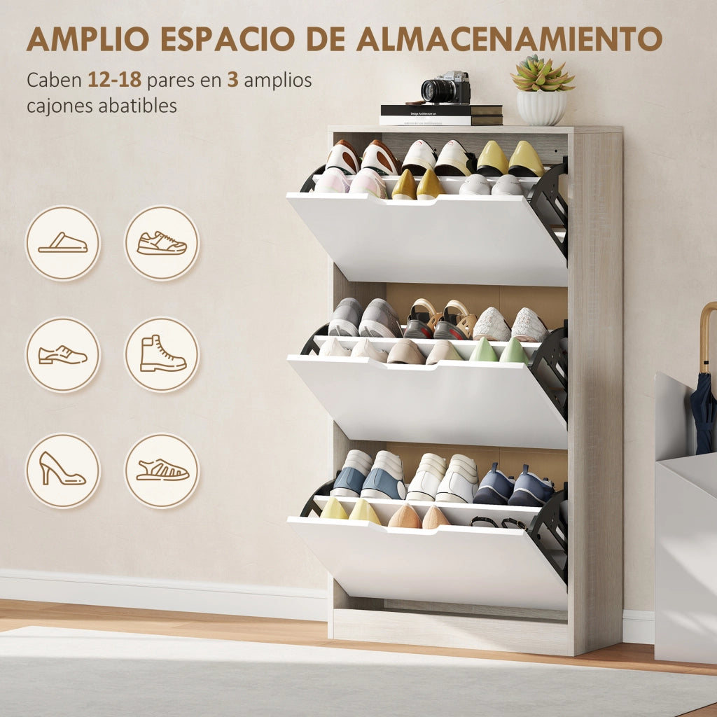 Scarpiera 3 Ante con Appendiabiti ¨C Zephmum ¨C Roble e Bianco 62.5x26x117.5 cm