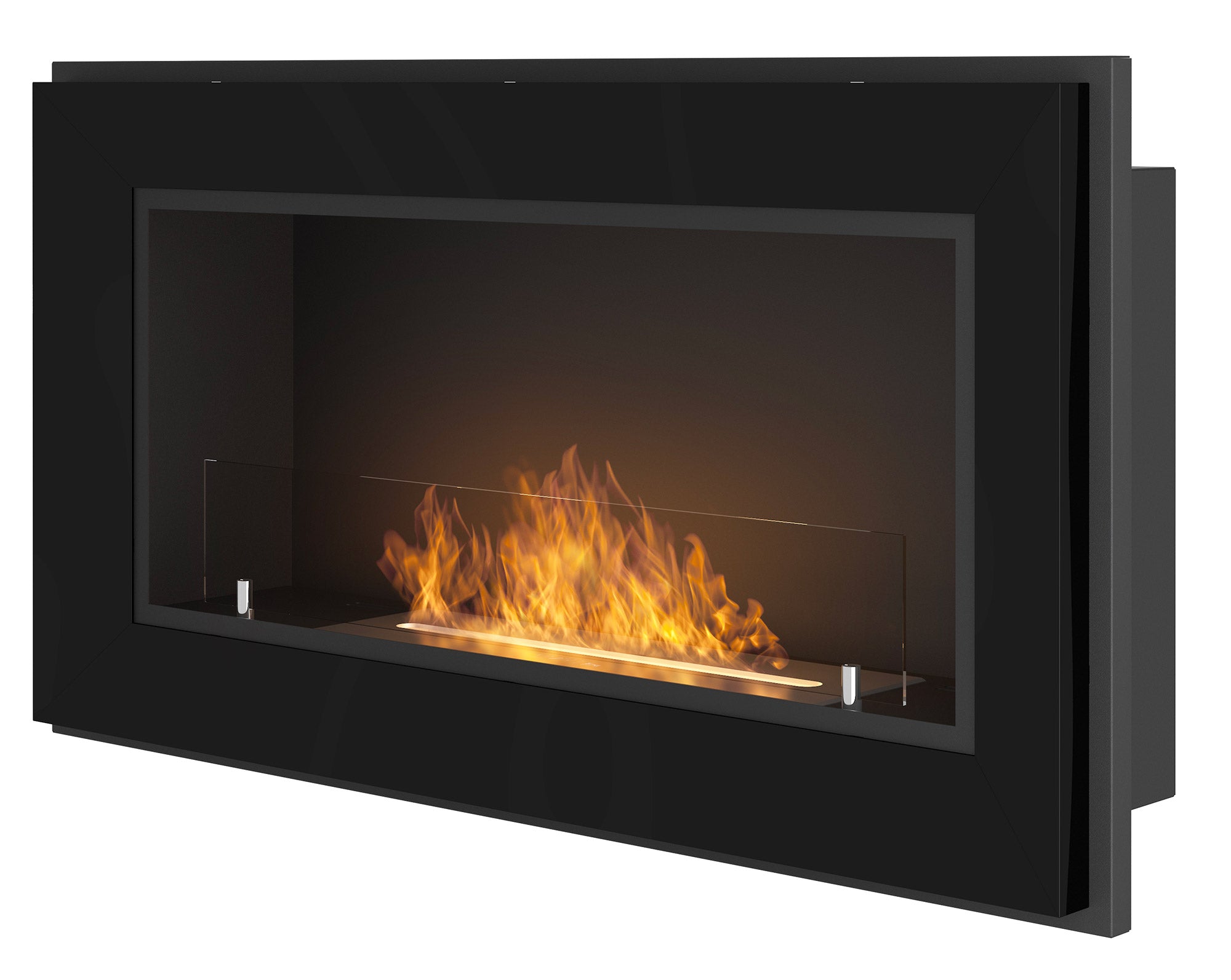 Camino a Bioetanolo da Parete/Incasso 90x49 cm Frame 900 Nero con Vetro