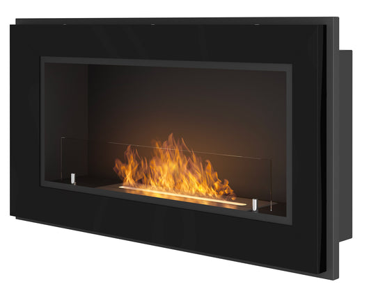 Camino a Bioetanolo da Parete/Incasso 90x49 cm Frame 900 Nero con Vetro