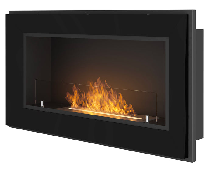 Camino a Bioetanolo da Parete/Incasso 90x49 cm Frame 900 Nero con Vetro