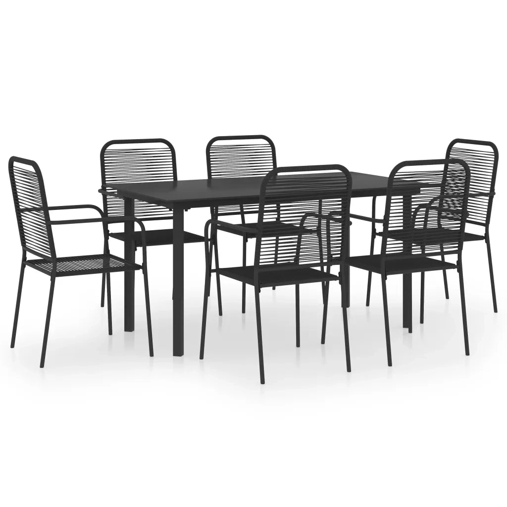 Set da Pranzo da Giardino 7 pz Nero in Vetro e Acciaio