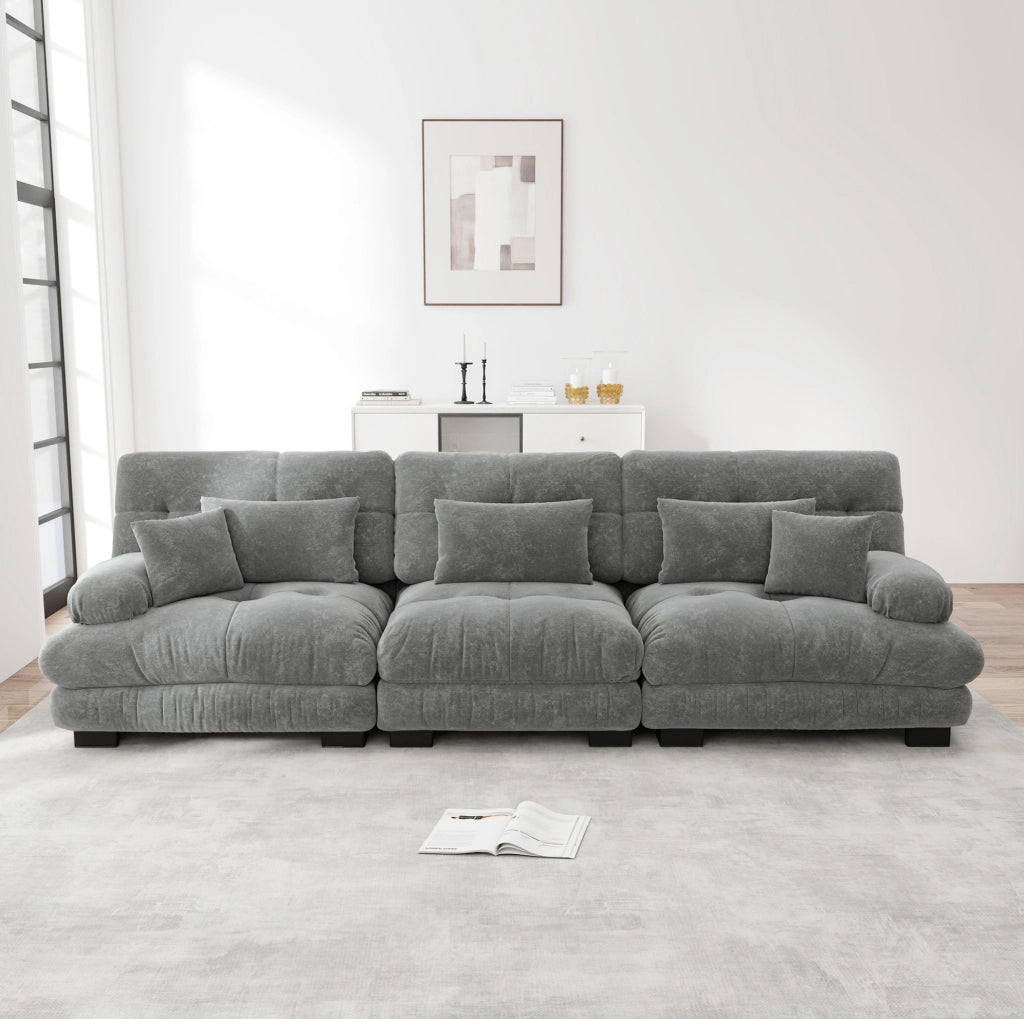 Divano modulare con seduta profonda in chenille grigio