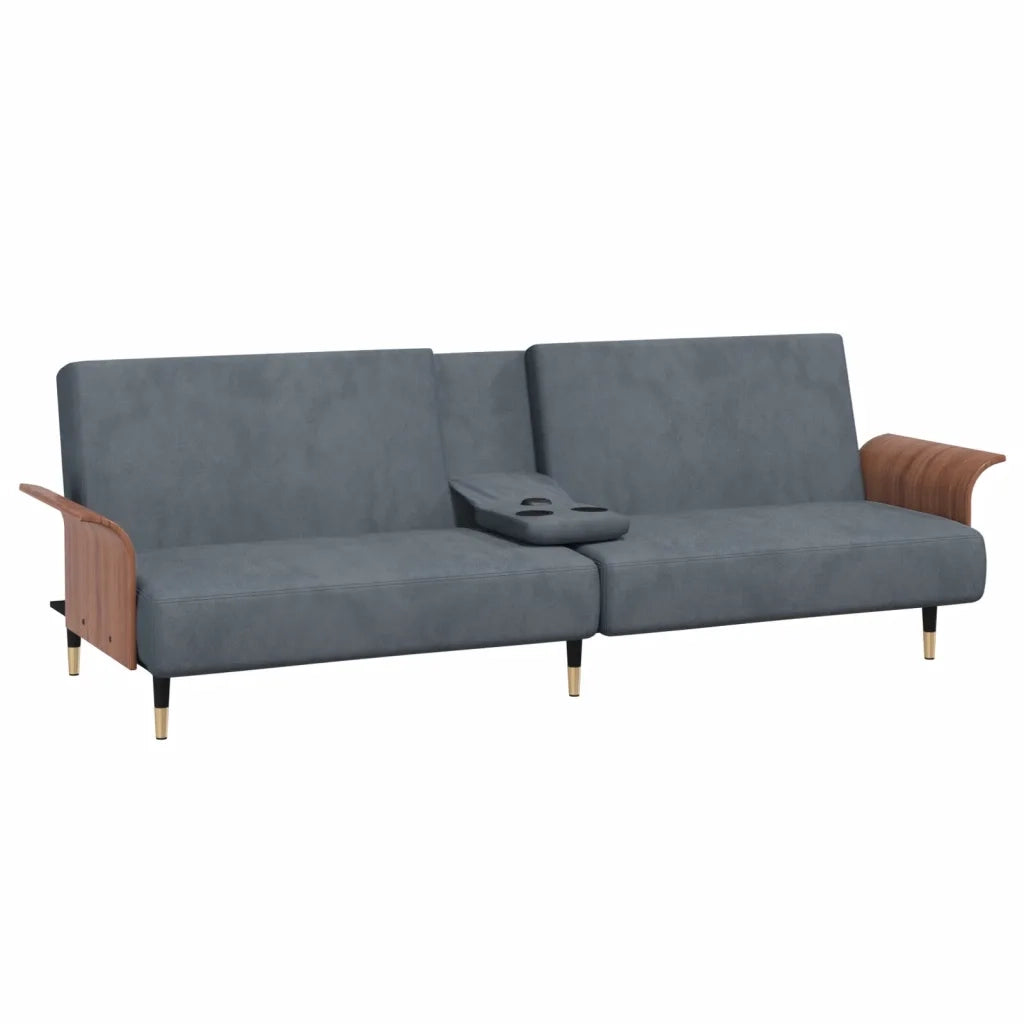 Divano letto | Sof¨¤ letto | Letto singolo con Portabicchieri in Velluto Grigio Scuro