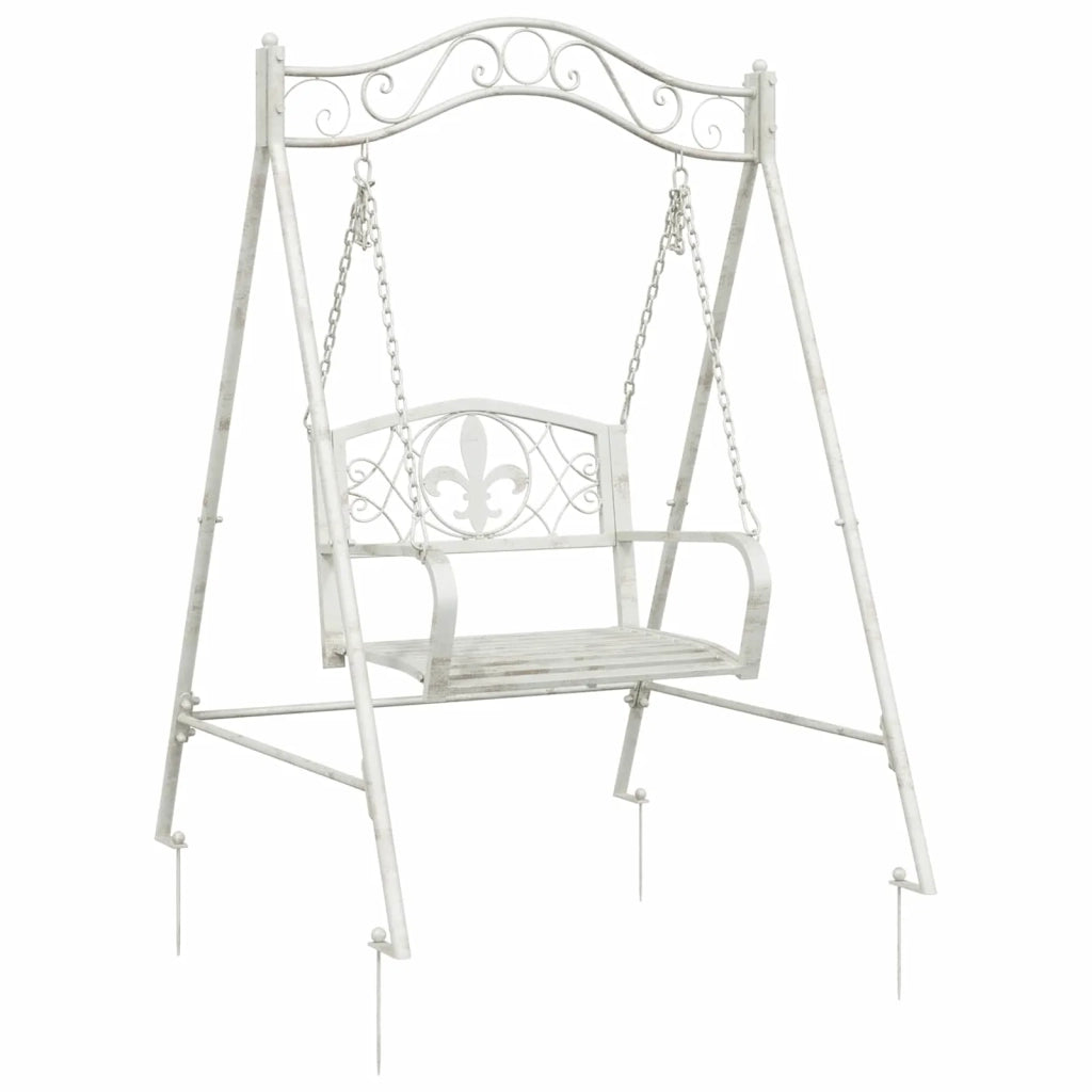 Panchina a Dondolo Acciaio 113 x 121,5 x 168 cm Bianco Antico 3429261