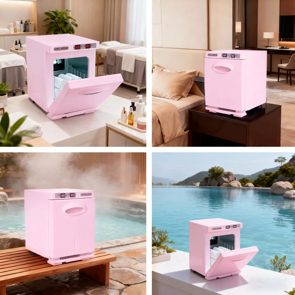 ZMH Scaldasalviette rosa 5L scaldasalviette rotante a 360° asciugasalviette UV per saloni di bellezza e spa