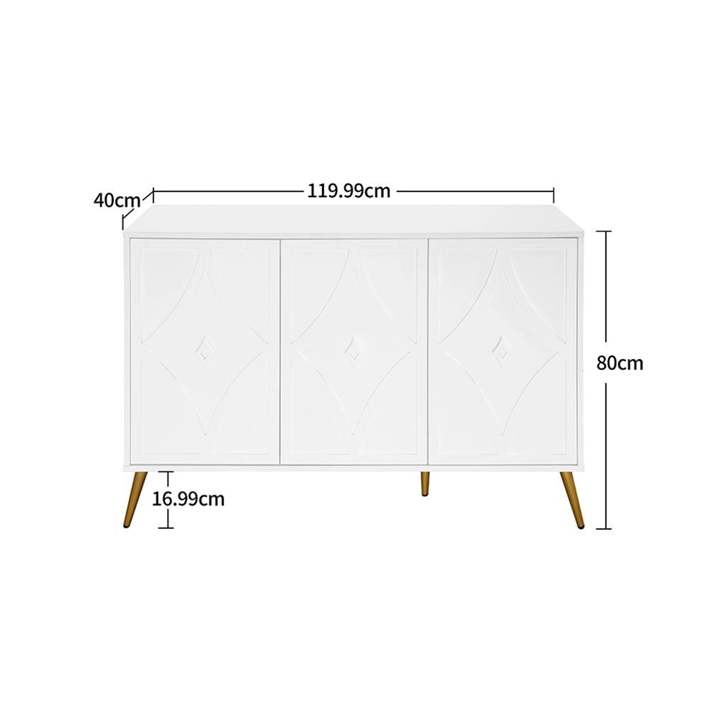 Buffet a 3 ante - Xylo - 120¡Á40¡Á80 cm - Bianco - Motivo 3D piedi dorati