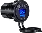 Caricatore USB C a Contatto Acqua-Resistente per Rapida Ricarica con 45W PD e 18W QC3.0, con Voltmetro Digitale LED e Interruttore per 12V/24V, Ideale per Barche, Motocicli, Camion e Veicoli da Terra