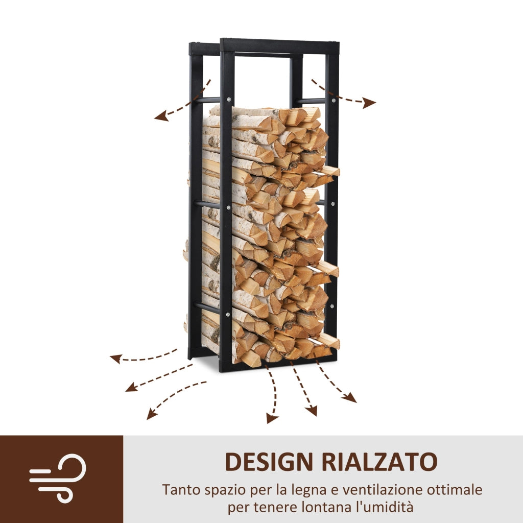 Portalegna Legnaia in Ferro 40x25x100 cm da Interno Max 100Kg  Nero