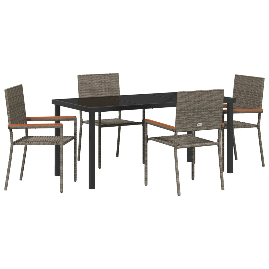 Set da Pranzo Giardino 5 Pezzi Grigio in Rattan PE