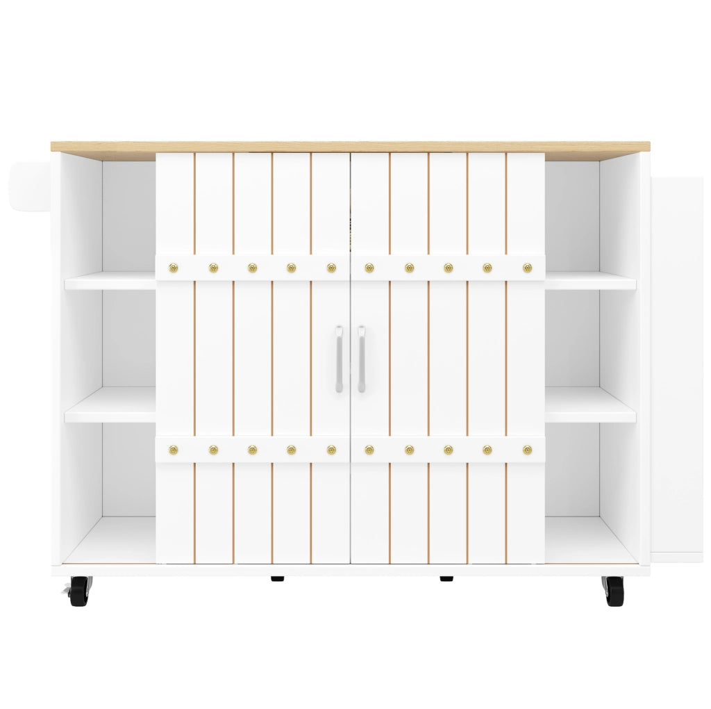 Isola da cucina 110x42x90 cm con piano ribaltabile; 3 cassetti; ante scorrevoli; MDF bianco