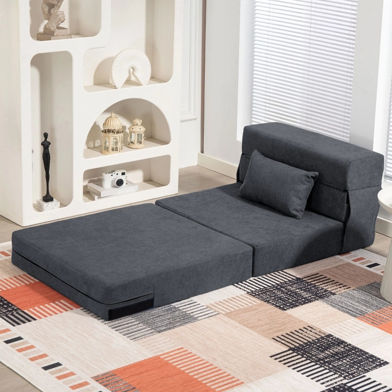 Fauteuil convertible 3 in 1 pieghevole con cuscino aggiuntivo e funzione letto in schiuma grigio scuro