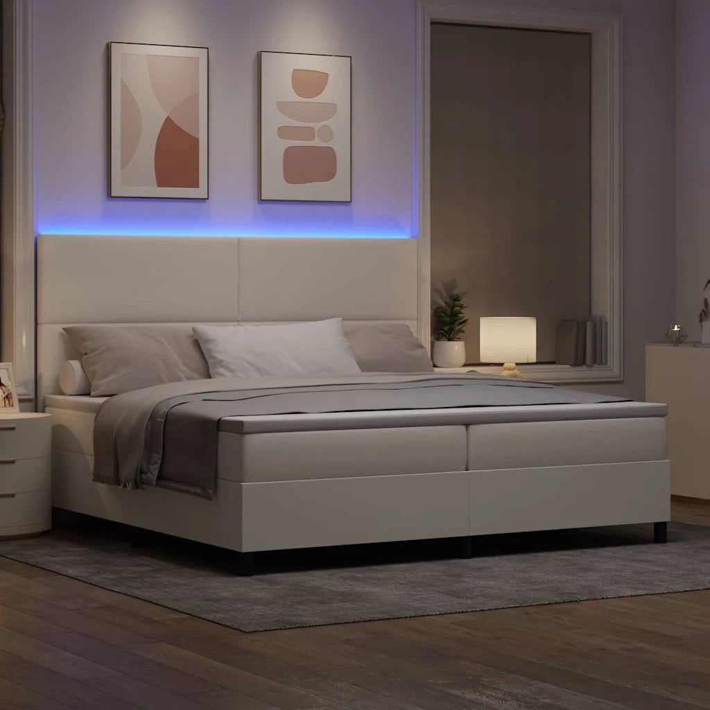 Letto a Sorgente LED con testiera Crema e Bianco 200 x 200 cm