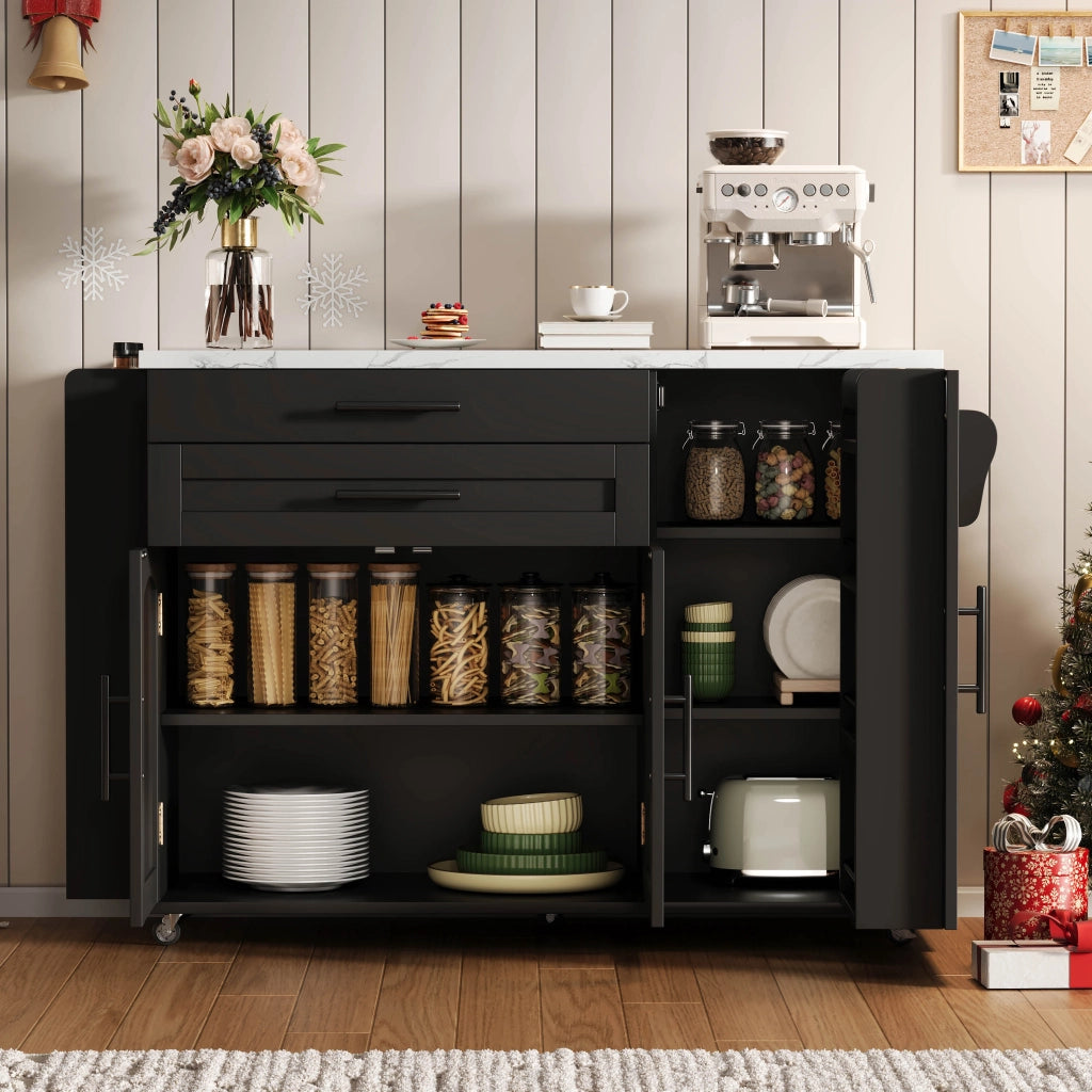 Isola Cucina Mobile Pieghevole ¨C MINIMAL ¨C 5 Ruote, Ripiano Spezie, Cassetto, 120x45x90 cm