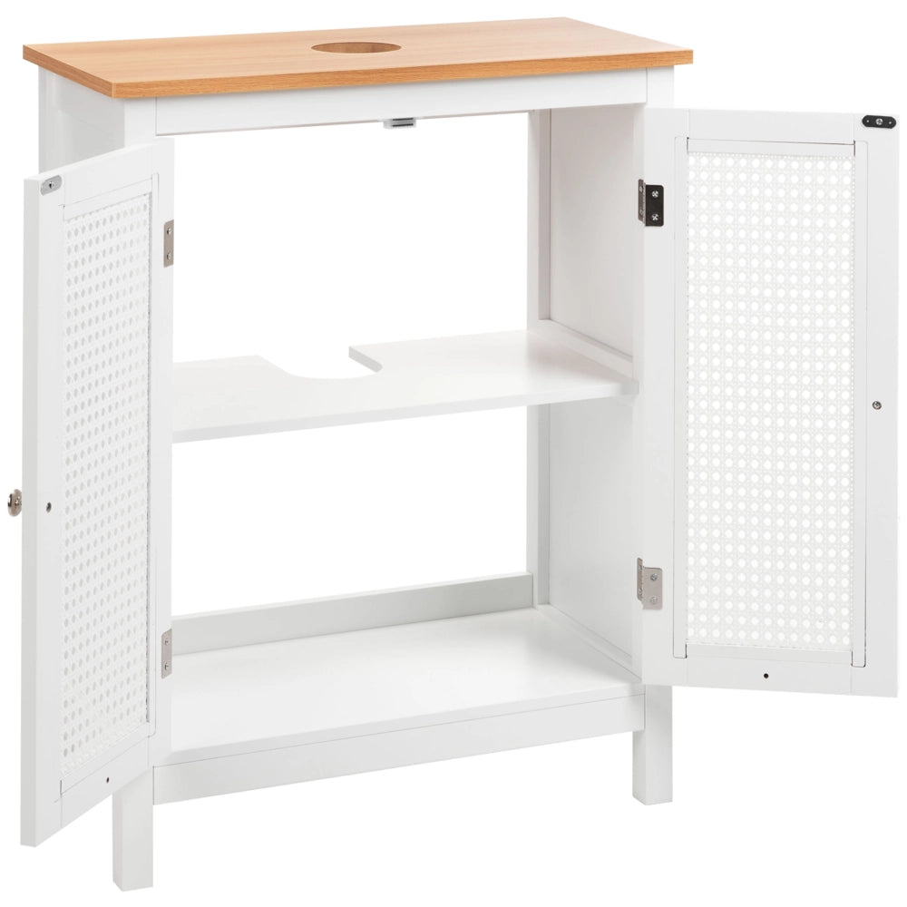Mobiletto da bagno con lavabo con ripiani Ante traforate MDF Bianco 60 x 75 cm stile raffinato