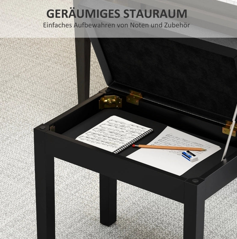 Sgabello per pianoforte con contenitore 55x34x50 cm， similpelle nera
