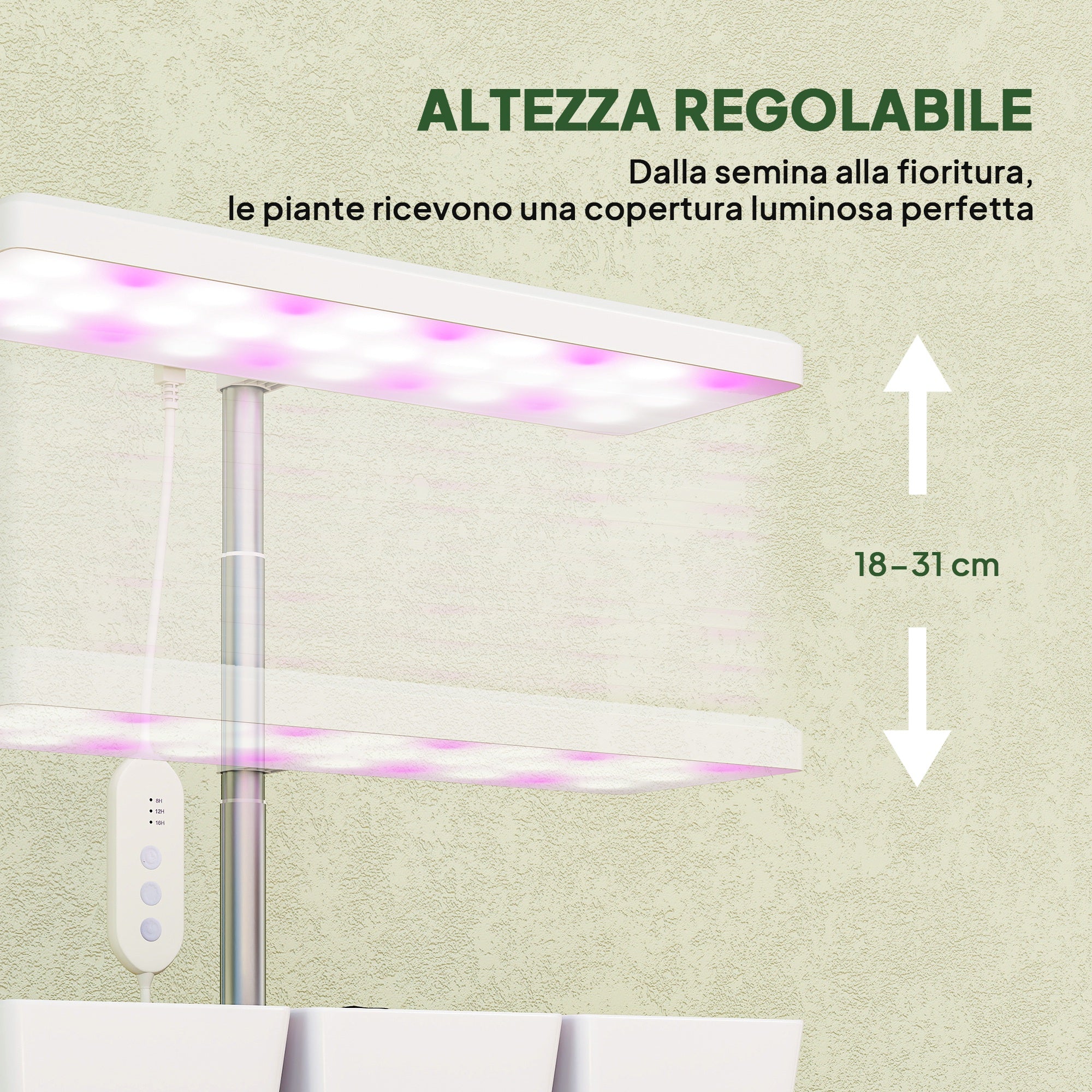 Lampada per Piante da Interno con 3 Vasi Autoirriganti Timer e 5 Livelli Bianco