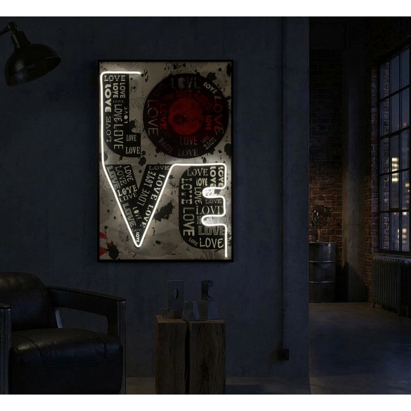 Stampa Con Led Su Tela Love cm 60x3,5x90 (applicazione 3d Acrilico)