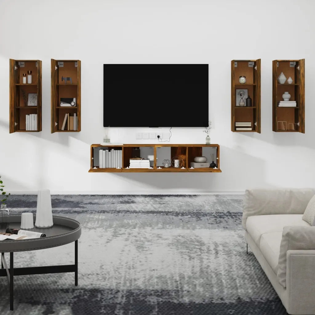 Set di Mobili Porta TV 6 pz Rovere Fumo in Legno Multistrato 3114347