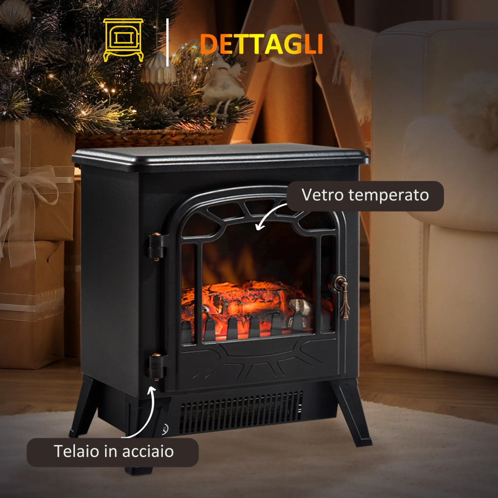 EasyComfort Camino Elettrico con Effetto Fiamma Regolabile, Caminetto Elettrico 925W/1850W con Temperatura Regolabile, Termostato, Protezione da Surriscaldamento, 36 x 25.5 x 41.5cm, Nero