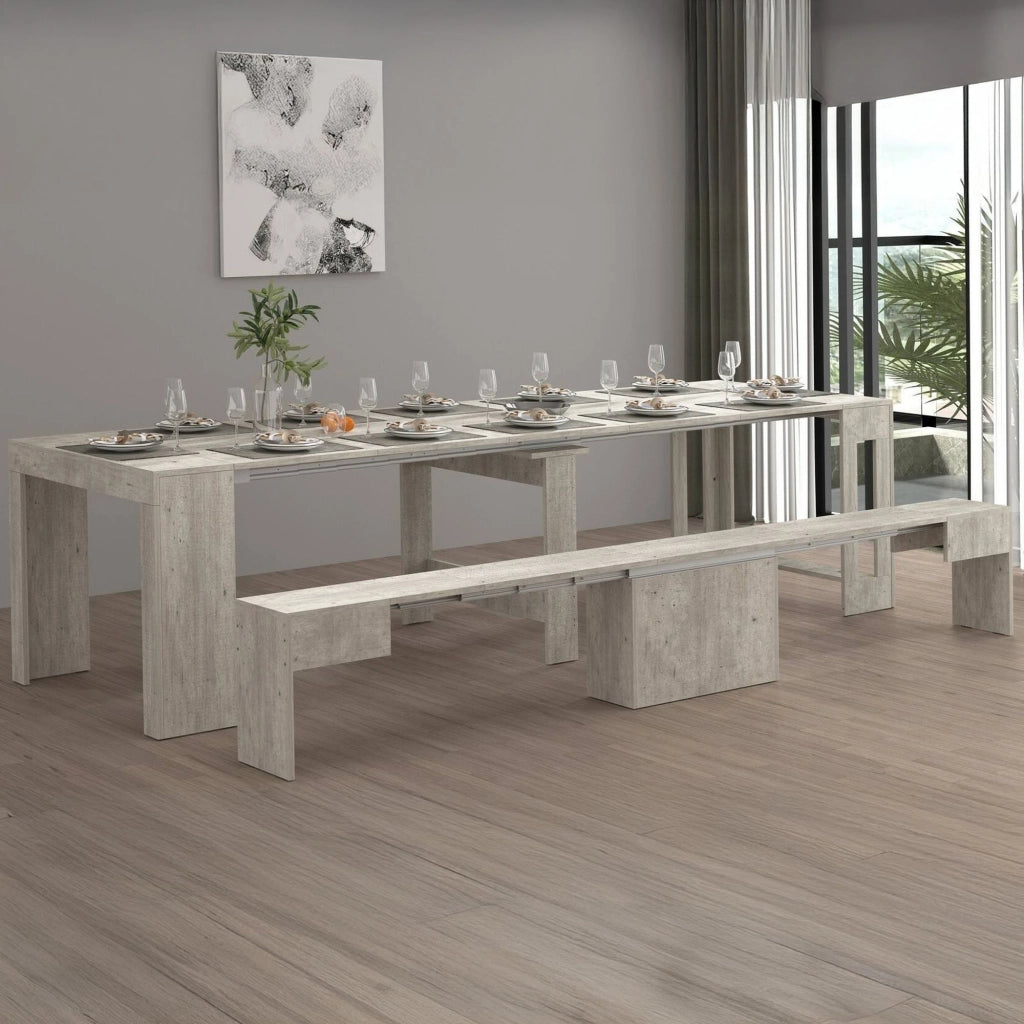 Panca Yutu, Seduta per tavolo da pranzo, Panca singola allungabile, 290x25h45 cm, Cemento