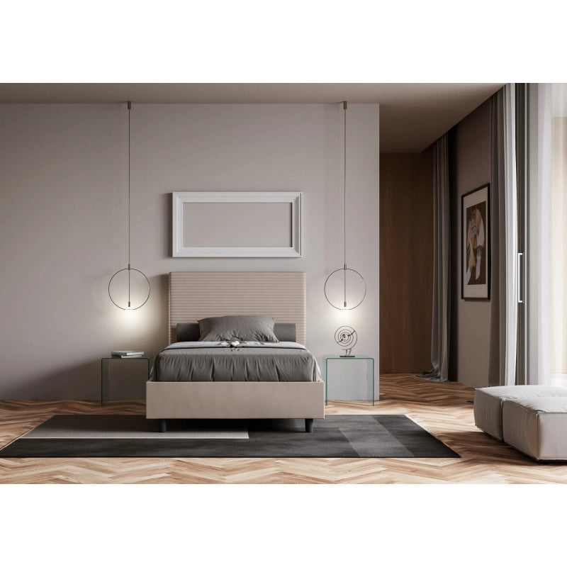 Letto imbottito Piazza e mezzo 110x190 cm Focus - Similpelle,Senza rete,Tortora