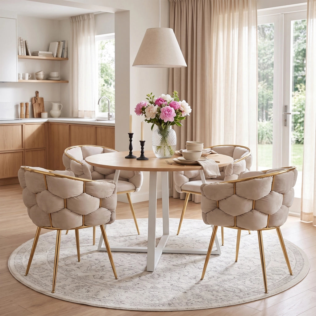 SEDIA Imbottita con braccioli in velluto beige struttura in metallo