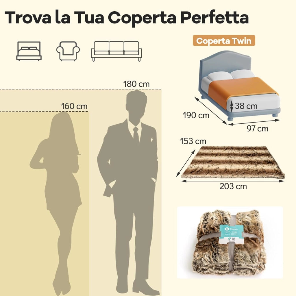 Pelosa per Letto Matrimoniale, Coperta in Pelliccia Sintetica Morbida e Soffice, Plaid di Lusso Spesso Caldo per Letto, Divano, 153 x 203 cm