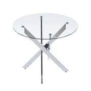 Tavolo da pranzo rotondo con piano in vetro e gambe incrociate in metallo per cucina e soggiorno 80×80×75 cm