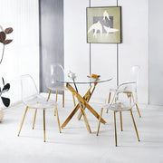Tavolo da pranzo con 4 sedie in velluto e gambe placcate oro, schienale alto, per sala da pranzo e vanity, oro