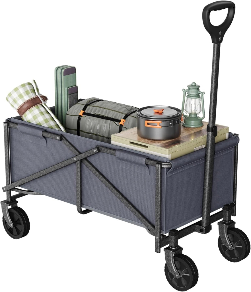 Carrello con Ruote, Carrello da Giardino Pieghevole, Manico Regolabile, 78x43x90cm, Capacità di carico: 80 kg, Ruote per Tutti i Terreni, per Esterni, Giardinaggio, Campeggio, Shopping, Grigio