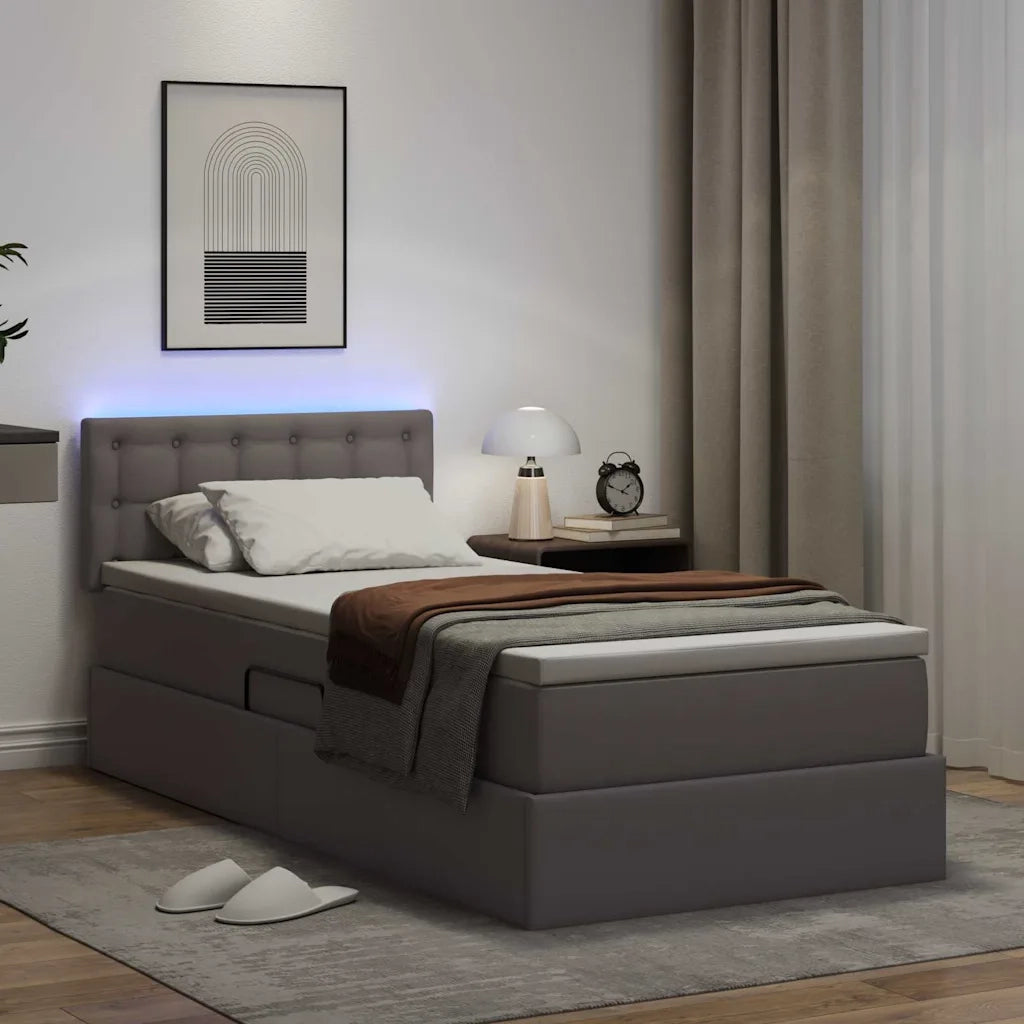 Letto con contenitore e LED Grigio 100 x 200 cm Pelle Sintetica