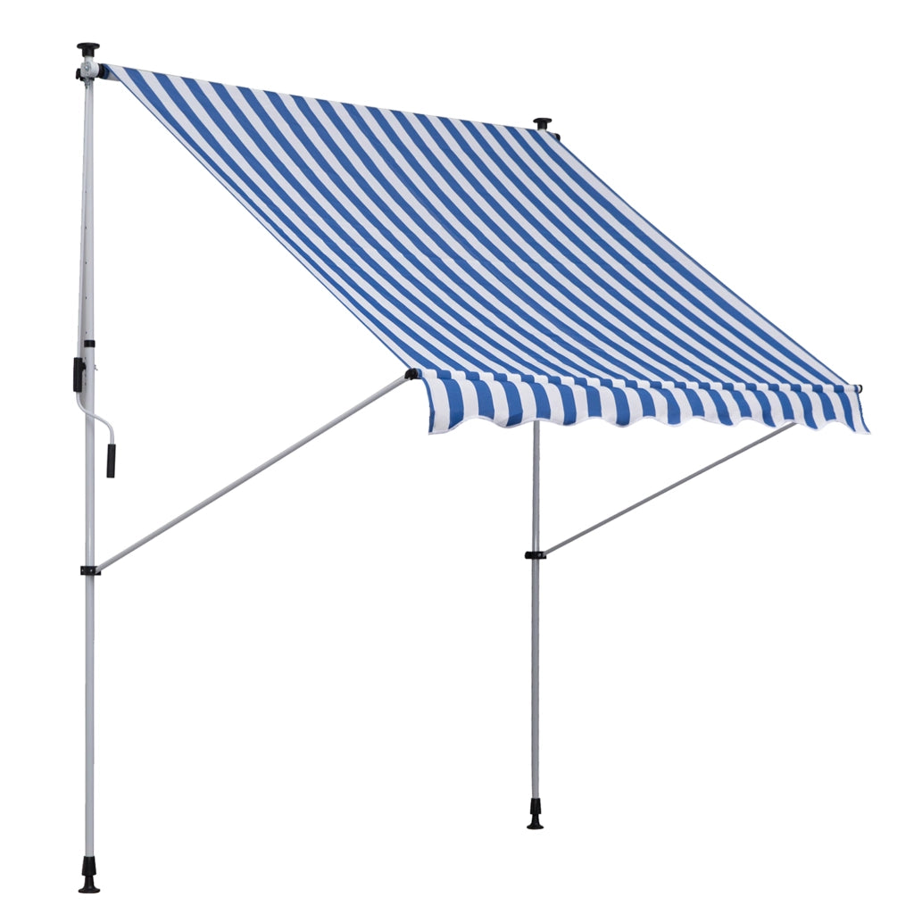 Tenda a braccio pieghevole con morsa per altezza regolabile 200x150cm blu/bianco realizzata in alluminio per terrazza e balcone