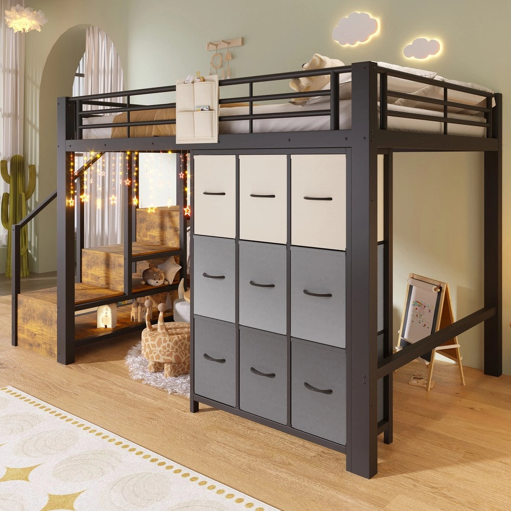 Letto a Soppalco con Cassetti e Scala ¨C Xylo ¨C Metallo Nero 140x200