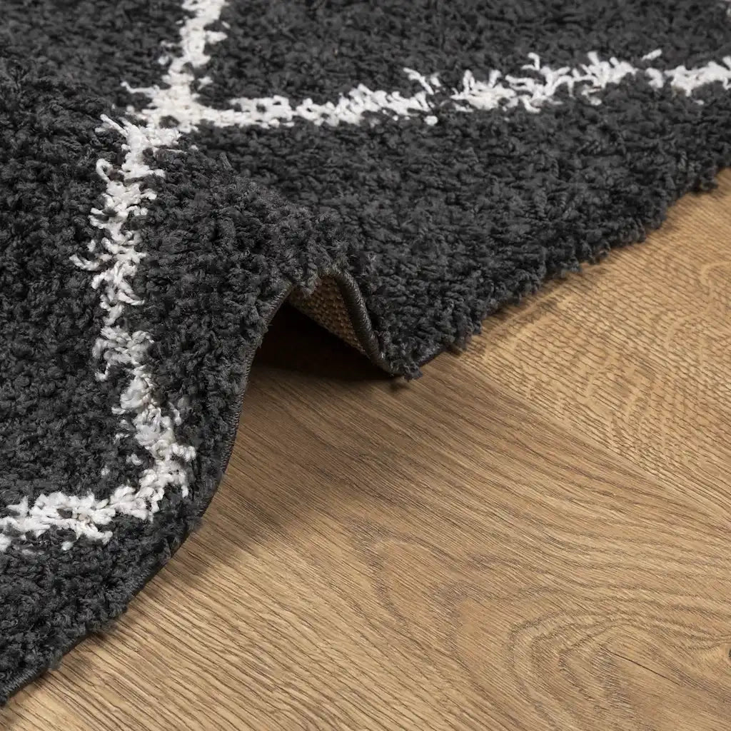 Tappeto Shaggy PAMPLONA a Pelo Lungo Nero e Crema 140x200 cm