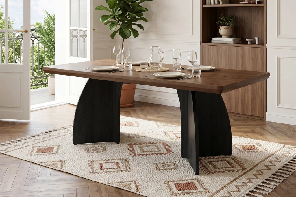 Tavolo da pranzo 160×80 cm in MDF, colore noce, per 4-6 persone, piano da 4 cm, struttura stabile, design moderno