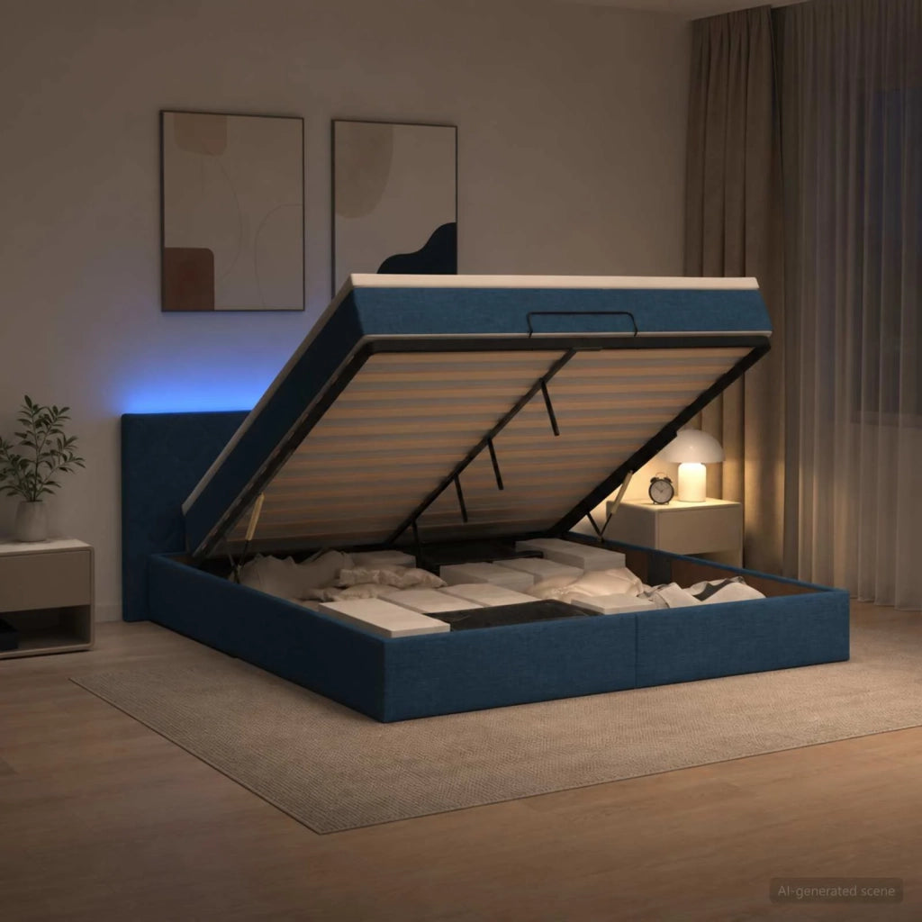 Letto Ottomano con Materasso e LED Blu 180 x 200 cm Tessuto 3457015