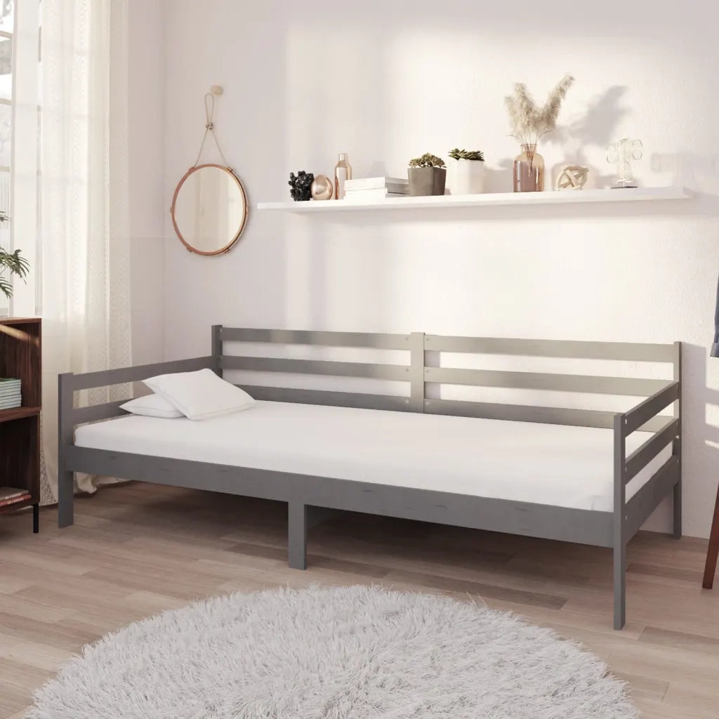 Divano Letto con Materasso 90x200 cm Grigio in Legno di Pino 3083596