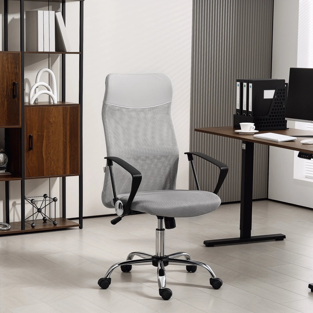 Sedia da Ufficio con Schienale Curvo e Ruote ¨C zephmum ¨C Grigio Chiaro 63x65x109-119 cm