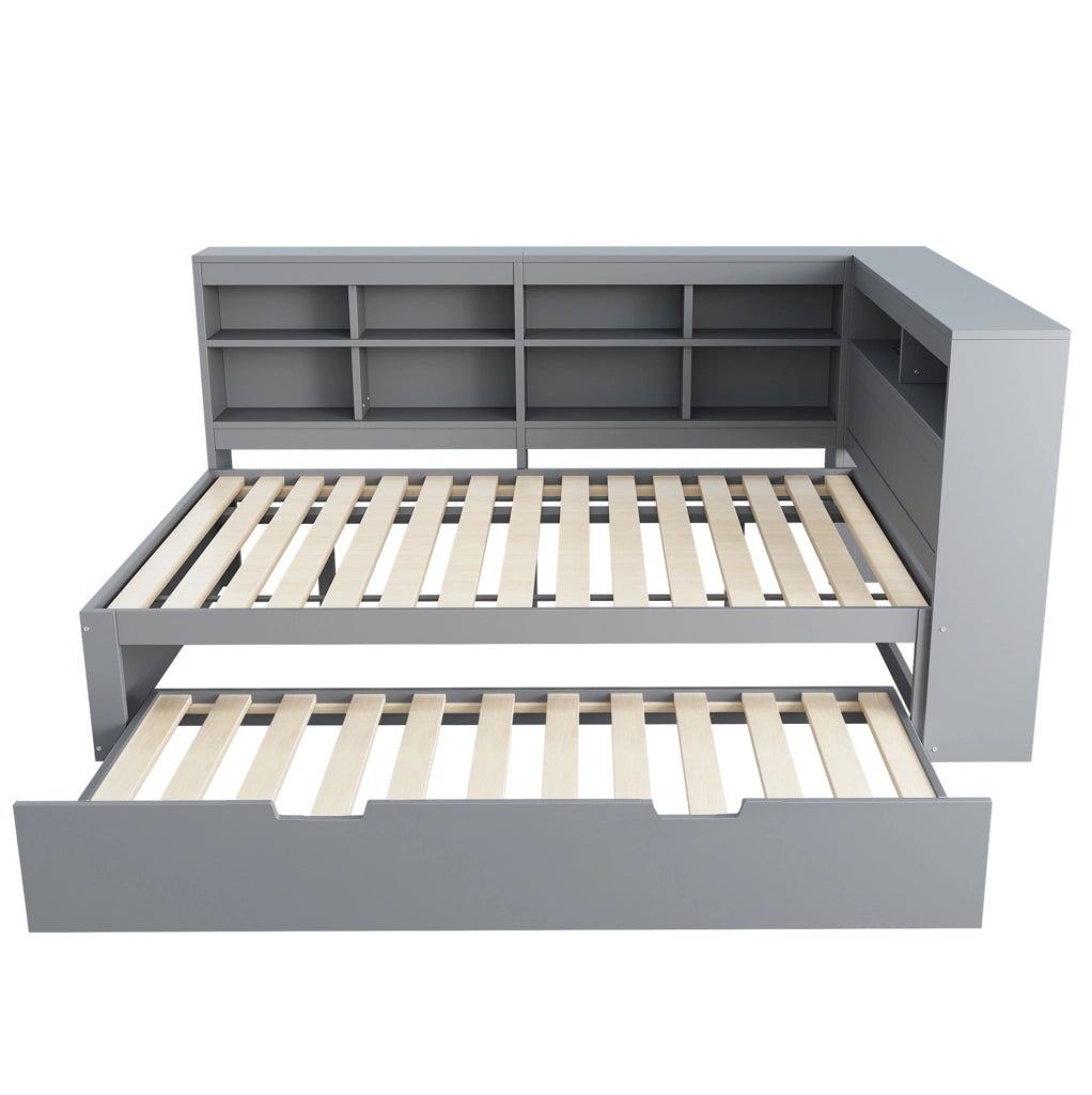 Letto 140x200 cm con USB e vani portaoggetti in legno grigio