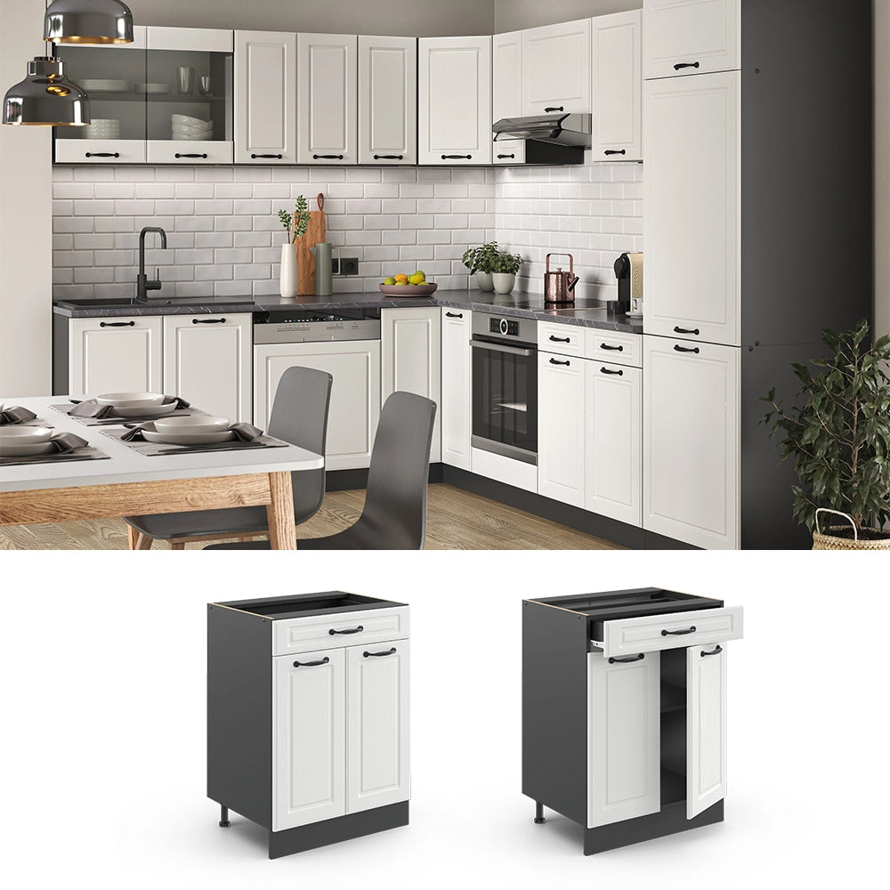 Vicco Mobiletto base per cucina Bianco casa di campagna 60 cm , PL Rovere
