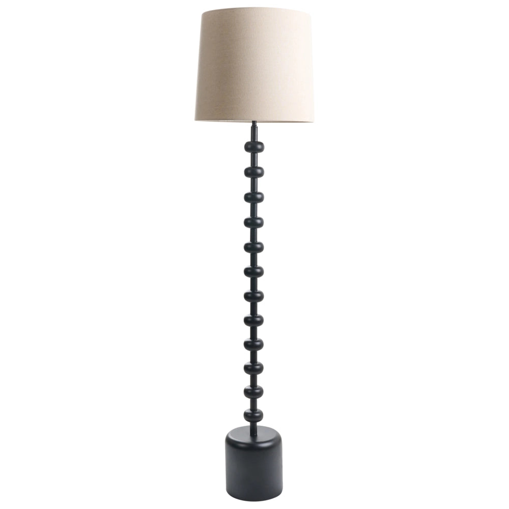 Lampada da terra Supporto in metallo nero Paralume in tessuto Design con perline Stile classico