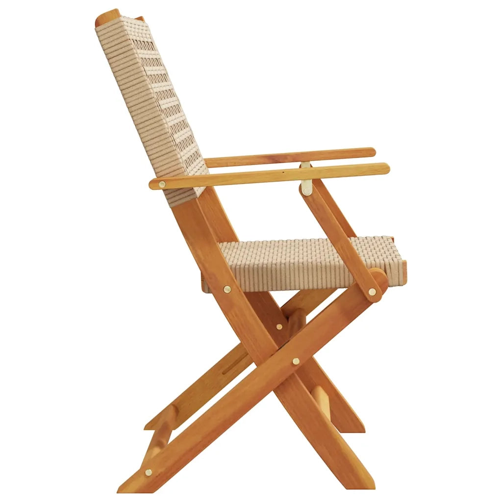 Sedie Giardino Pieghevoli 4 pz | Sedie da Esterno Beige Polyrattan e Legno Massello