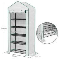 Serra da Giardino con 5 Ripiani e Porta Arrotolabile, Telo in PE Rinforzato Resistente, 90L x 49l x 193A cm, Bianco