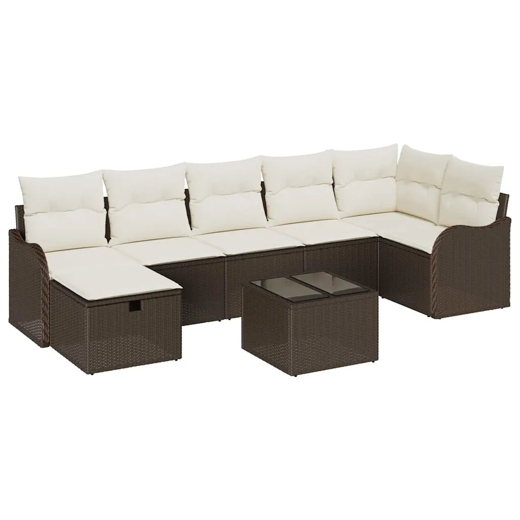 Set di divani con cuscino 8 pcs Marrone e Crema polyrattan