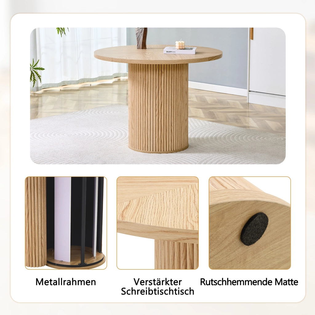 Tavolo da pranzo rotondo in MDF con piano a 4 segmenti e base cilindrica in metallo, per sala da pranzo, 100 cm