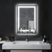 Specchio Bagno a Parete Cornice Luce LED a 3 Colori Mensola in Vetro 50x12x70 cm
