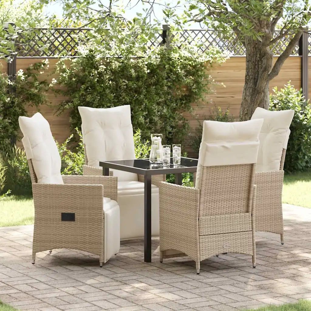 Set da Pranzo per Giardino con cuscino 5 pcs Beige polyrattan 3379584
