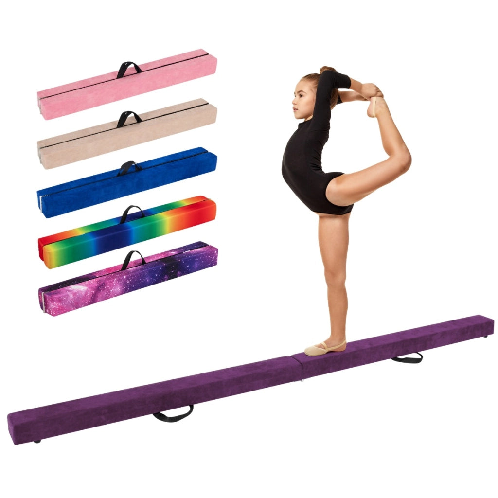 Trave da equilibrio pieghevole in schiuma per bambini adolescenti, Trave ginnastica a pavimento con maniglia Viola-Tappetini ginnastica e yoga